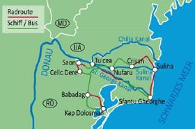Met fiets & schip in de Donaudelta - kaart