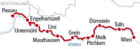Karte Passau-Wien mit Rad & Schiff